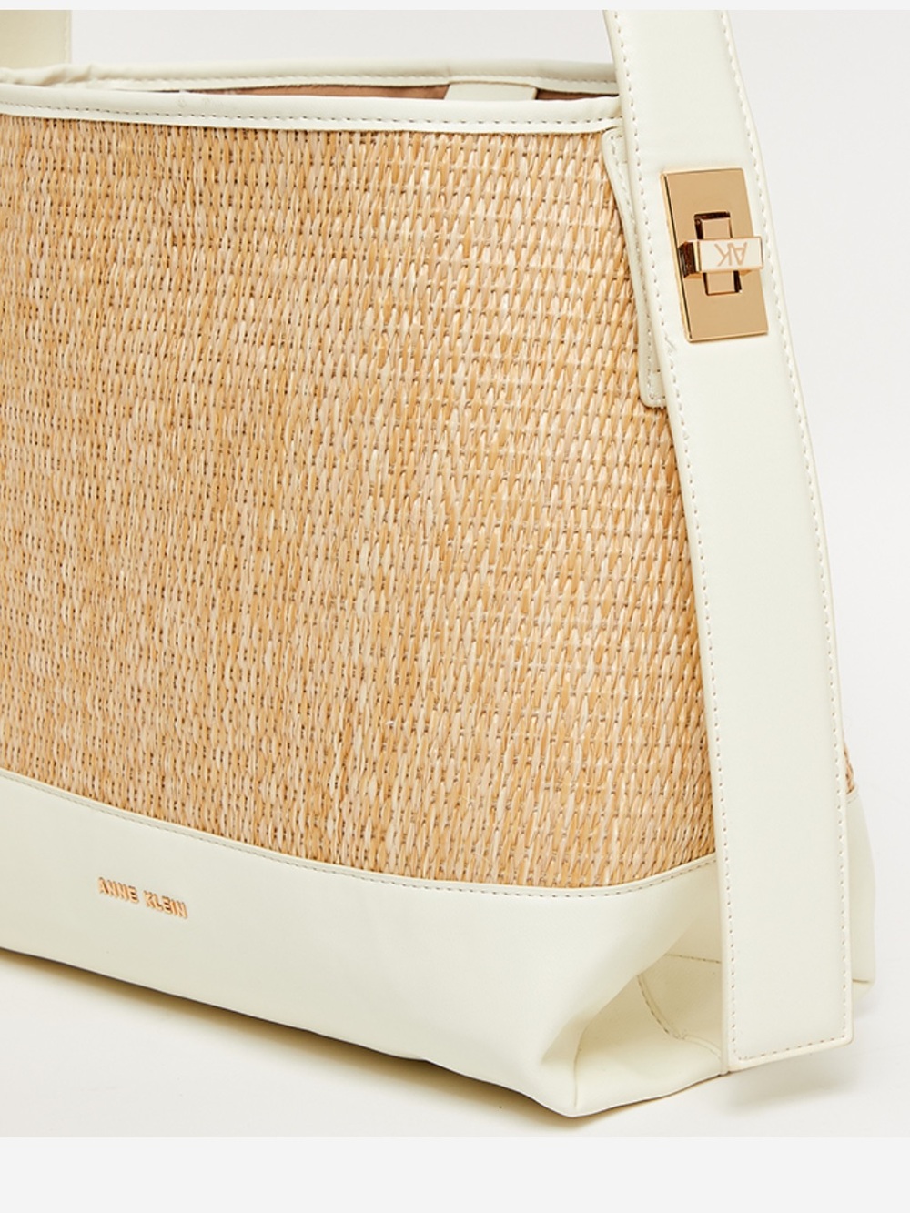 NWT Anne Klein Cream & Natural Straw Woven Bucket Tote Shoulder Bag Purse - Picture 3 of 12
